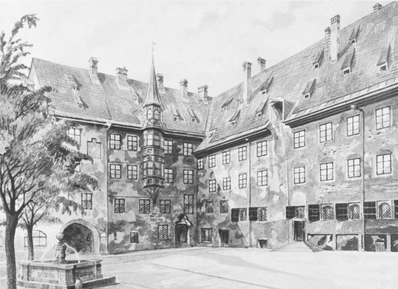 Dessin d'Hitler, Cour de la résidence de Munich, 1914
