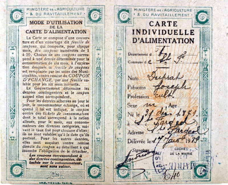 Tickets de rationnement de la 1ère Guerre Mondiale
