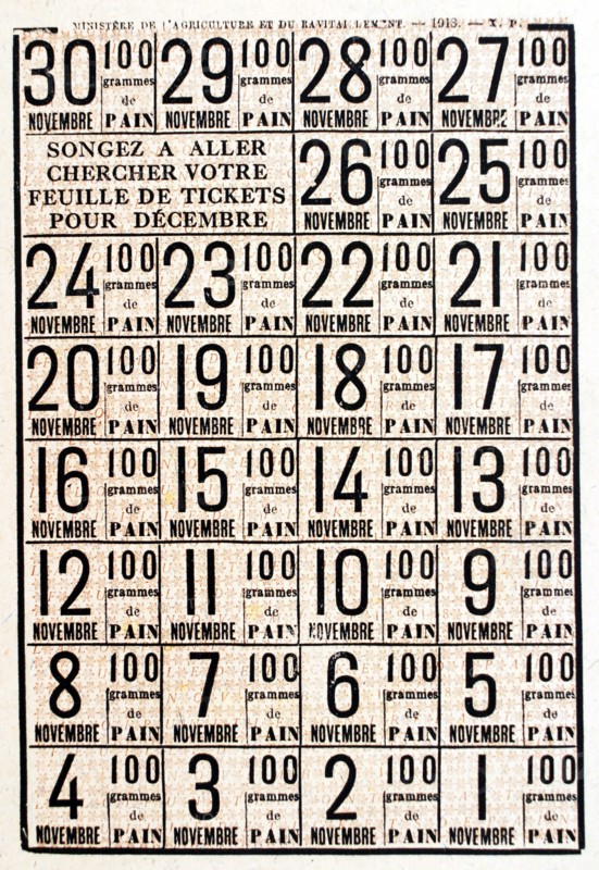 Tickets de rationnement de la 1ère Guerre Mondiale