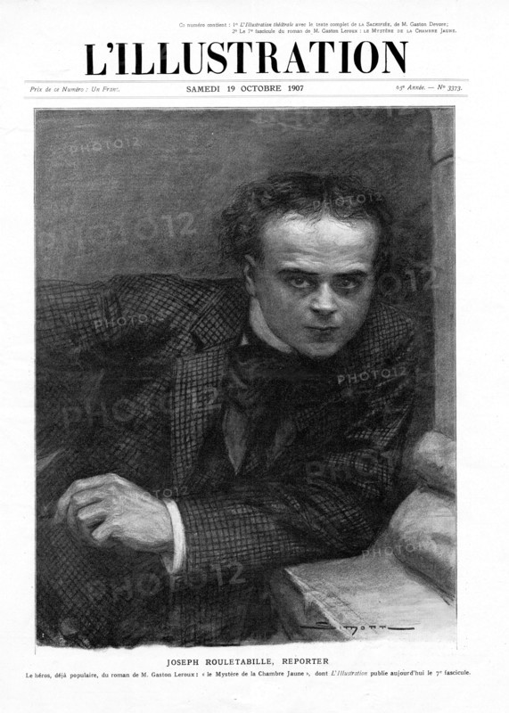 Dans son numéro du 19 octobre 1907, L'Illustration annonçait à ses lecteurs la parution, dans son supplément littéraire, du roman de Gaston Leroux, "Le Mystère de la Chambre Jaune".  Dans ce roman, publié en feuilleton entre le 7 septembre et le 30 novembre 1907, apparaissait pour la première fois le personnage du jeune détective Joseph Rouletabille.  L'Illustration publiera un an plus tard la suite des aventures de Rouletabille, dans "Le parfum de la Dame en Noir".