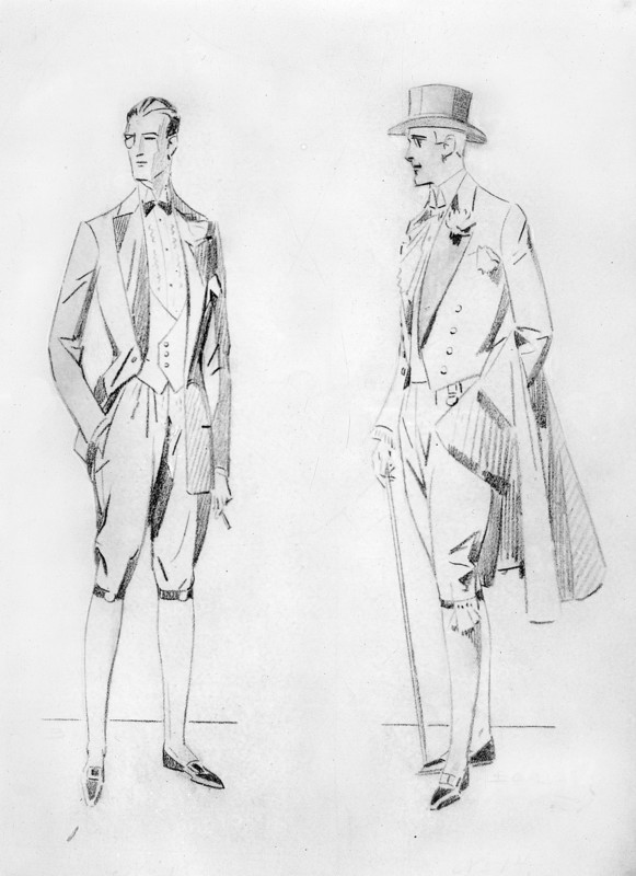 Croquis de Boris exposé au "Salon de la mode vu par les artistes".  Organisé par le photographe G.-L. Manuel dans son salon de la rue Dumont d'Urville, ce salon inaugura en 1927 une nouvelle session consacrée à la mode masculine.  Parution dans L'Illustration du 7 mai 1927.