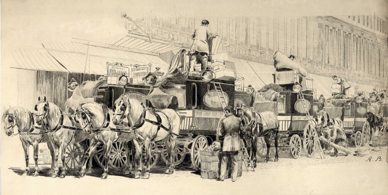 Les magasins du Bon Marche en 1889. 

Dessin d'Adolphe Binet paru dans L'Illustration du 10 aout 1889.