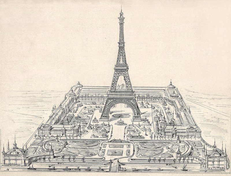 Projet de tour pour l'Exposition Universelle de 1889 propose par M F. Dutert, Plan paru dans L'Illustration du 5 juin 1886.