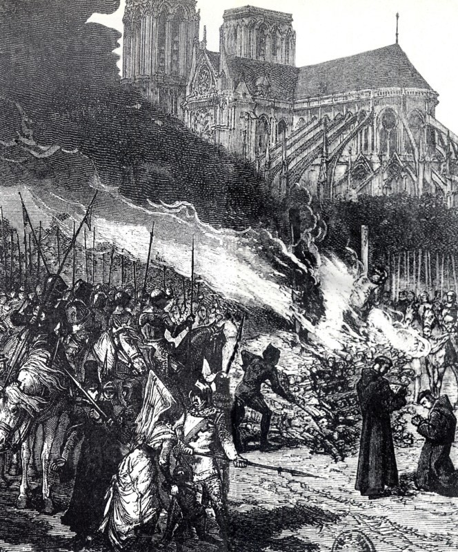 Histoire de France, les Templiers. Religion. A paris, les templiers sont arrêtés et brûlés sur un bûcher.
