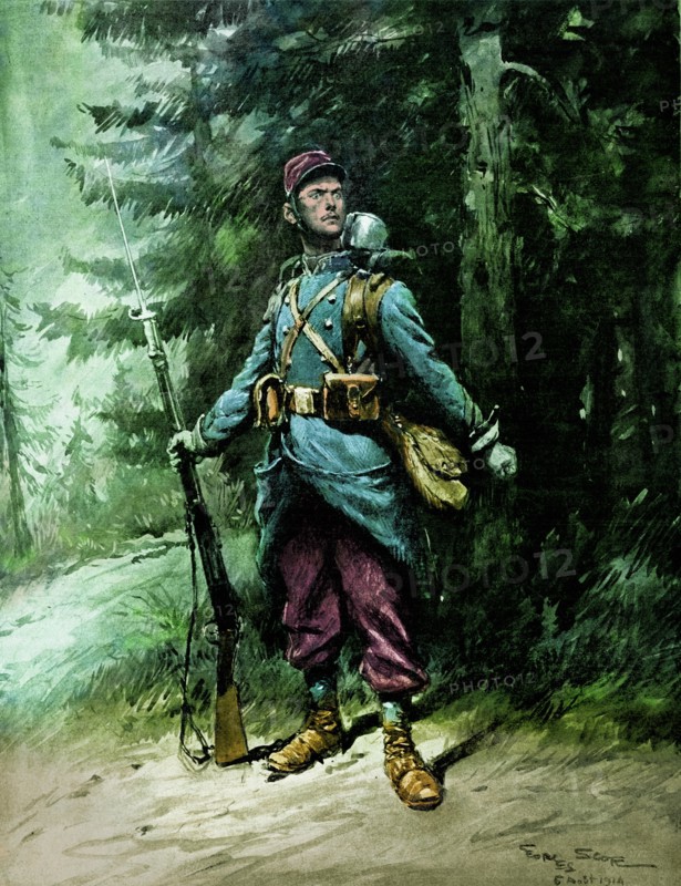 La presse pendant la première guerre mondiale. " On ne passe pas ! " ceux qui veillent aux avant-postes des Vosges pour " couvrir " la mobilisation. Couverture du journal l'Illustration du 08 août 1914. - couleur lafon