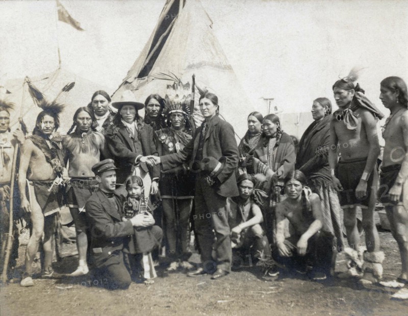 Buffalo Bill's Wild West troupe. Redskins and interpreter