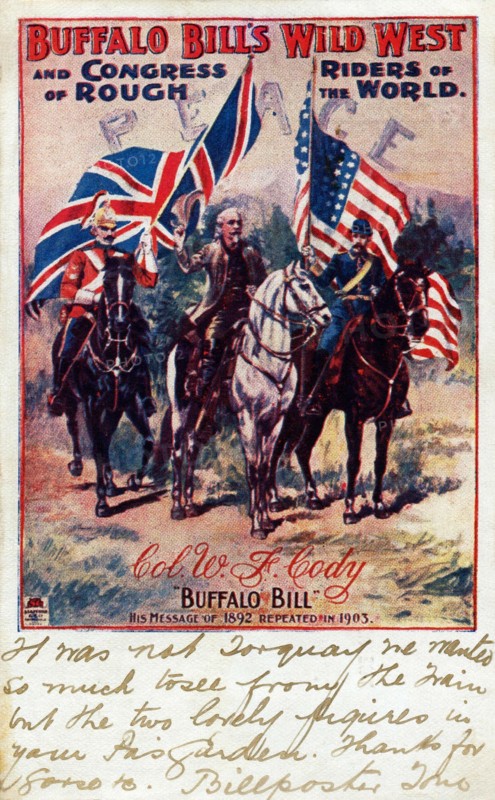 English postcard representing Buffalo Bill on horseback