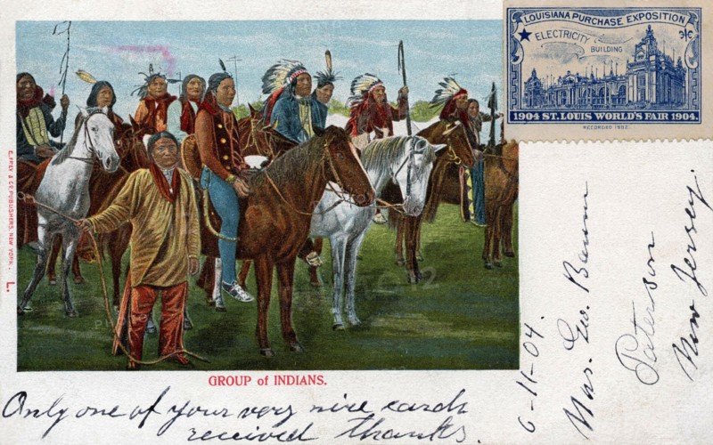 Postcard representing a group of Indians on horseback