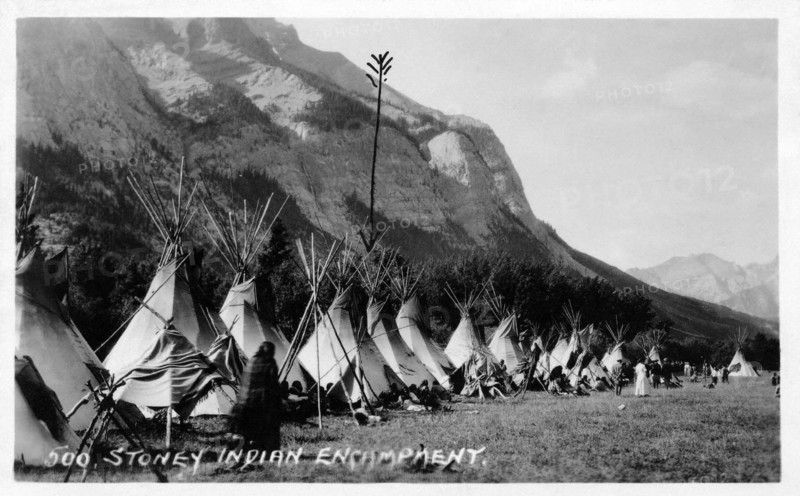 Postcard representing a Stoney Indian camp (Indians from Canada)