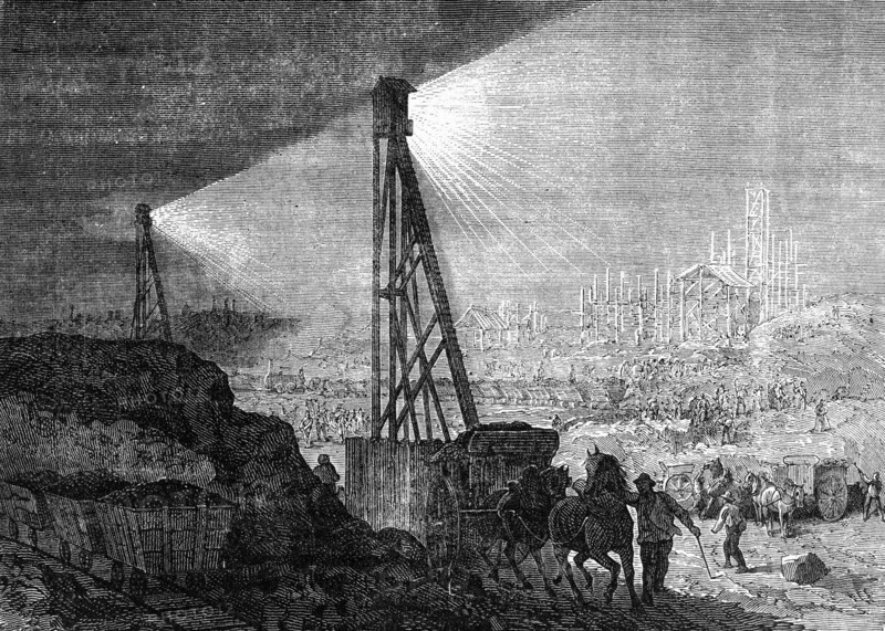 Mine de charbon, éclairage électrique au XIXème siècle