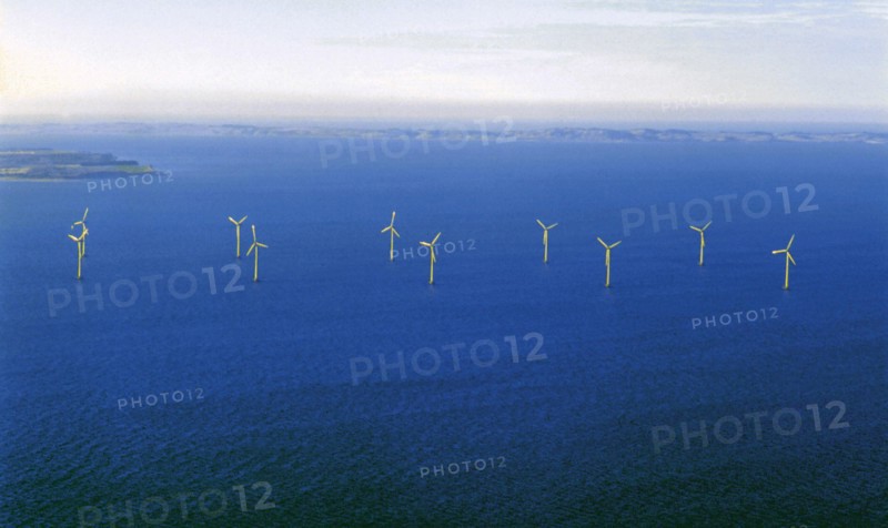 Windmills in the middle of the Ocean along the Danish Coasts.
