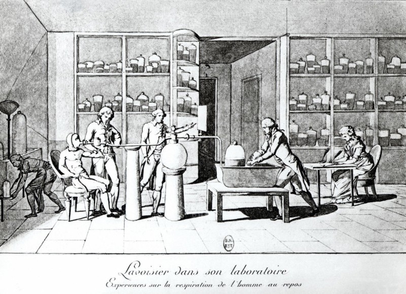 Lavoisier's experiments on human breathing while at rest