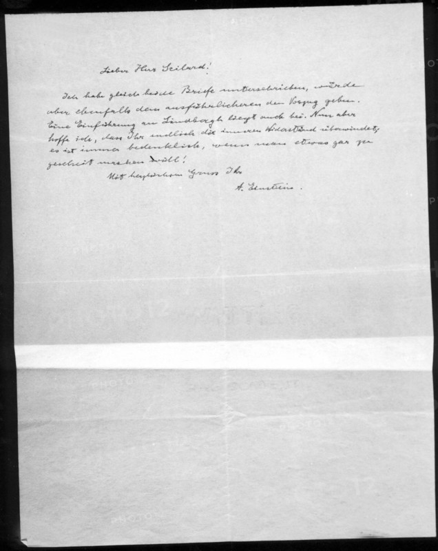 Letter from Einstein to President Roosevelt concerning the atomic bomb