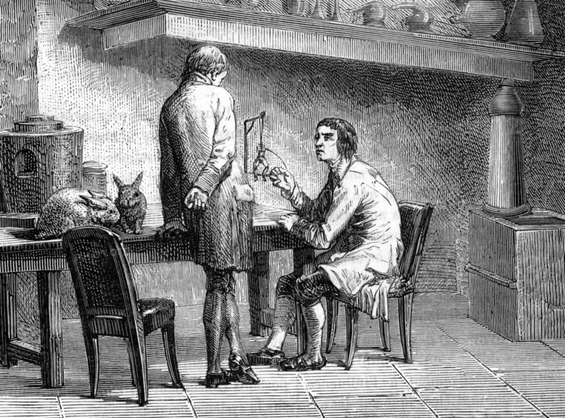 Hallé et de Humboldt répétant les expériences de Galvani et de Volta.