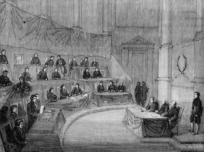 Alessandro Volta reading his dissertation about the pile at the French Academy of Sciences, November 18, 1800