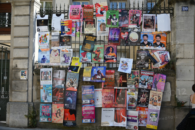 Avignon, grid covered with theatre posters