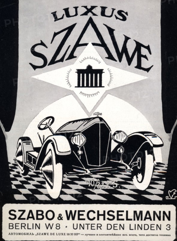 Réclame pour les automobiles Luxus Szawe