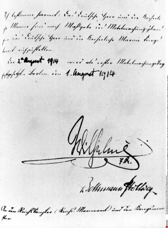 Ordre de mobilisation portant la signature de l'empereur allemand Guillaume II (1914)