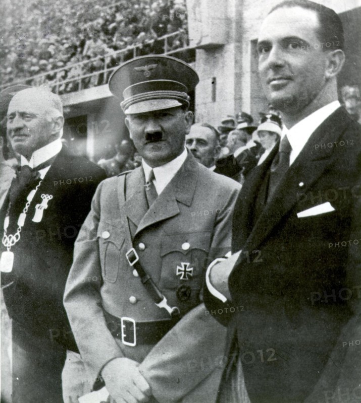 Le Comte Baillet-Latour, Adolphe Hitler et le prince Humbert aux jeux olympiques de Berlin, 1936