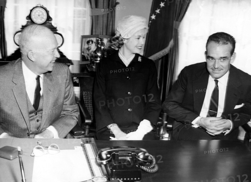 Rainier III et Grace de Monaco, en compagnie de Dwight D. Eisenhower, 1956