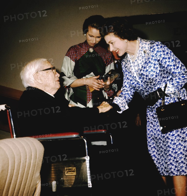 Charlie CHAPLIN, Queen ELIZABETH II and Princess ANNE, 1977