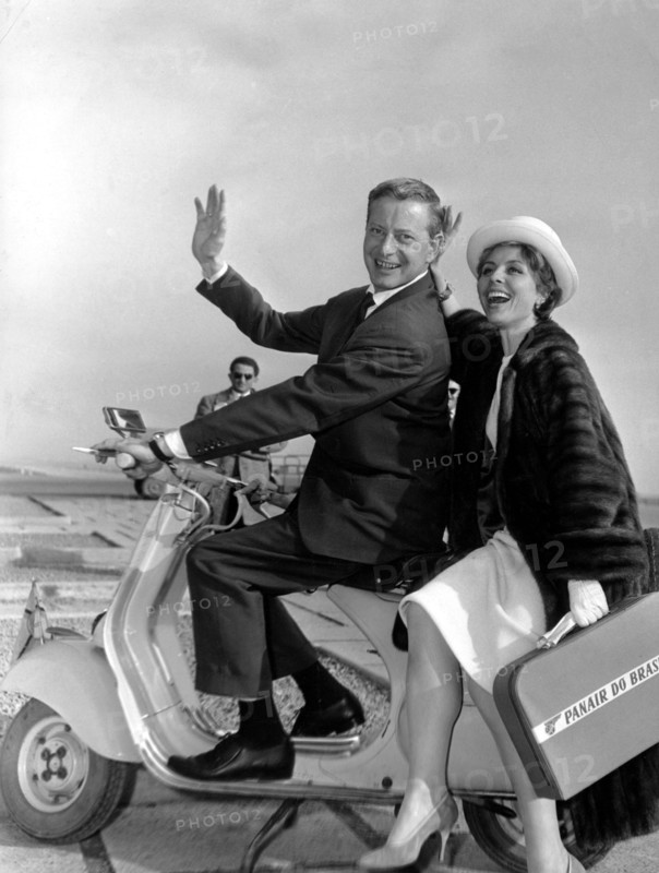 Dieter BORSCHE and Sonja ZIEMANN on a Vespa, 1958