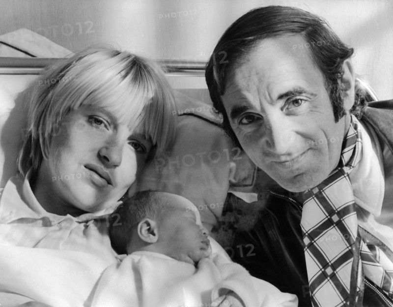 Charles AZNAVOUR with his wife and newborn daughter, 1969