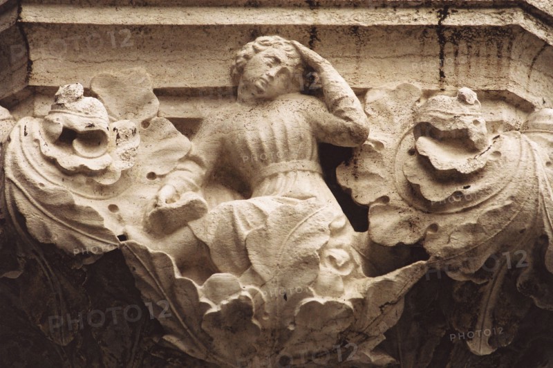 The Ducal Palace in Venice: detail of a sculpted cornice.
