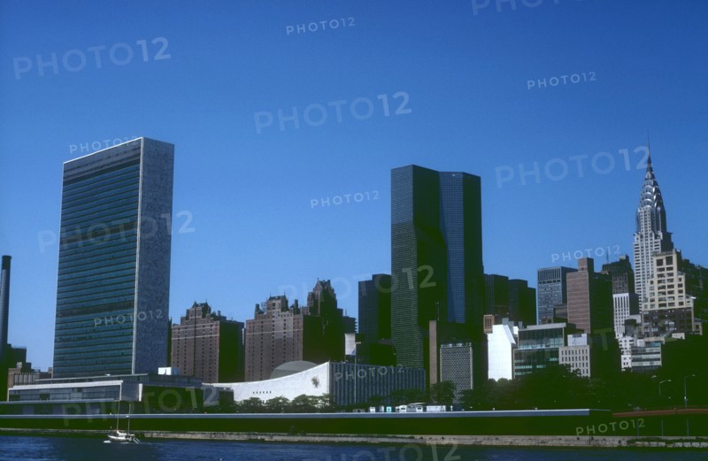 View of the United Nations Headquarters and the Chrysler Building, Manhattan
