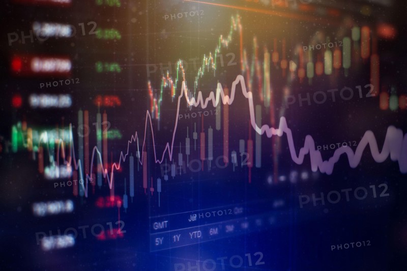 Stock index on the computer monitor . Financial data on a monitor which including of Market Analyze. Bar graphs, Diagrams, financial figures.