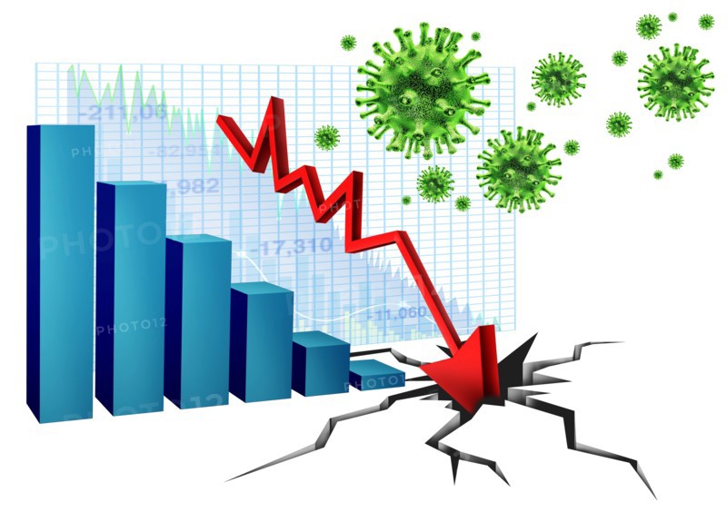 Economy and health care as an economic pandemic fear and coronavirus fears or virus Outbreak and Stock market selling as a stock financial recession.