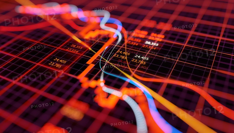 Stock market chart showing falling equity prices after a sudden crash. Bear market 3D illustration.