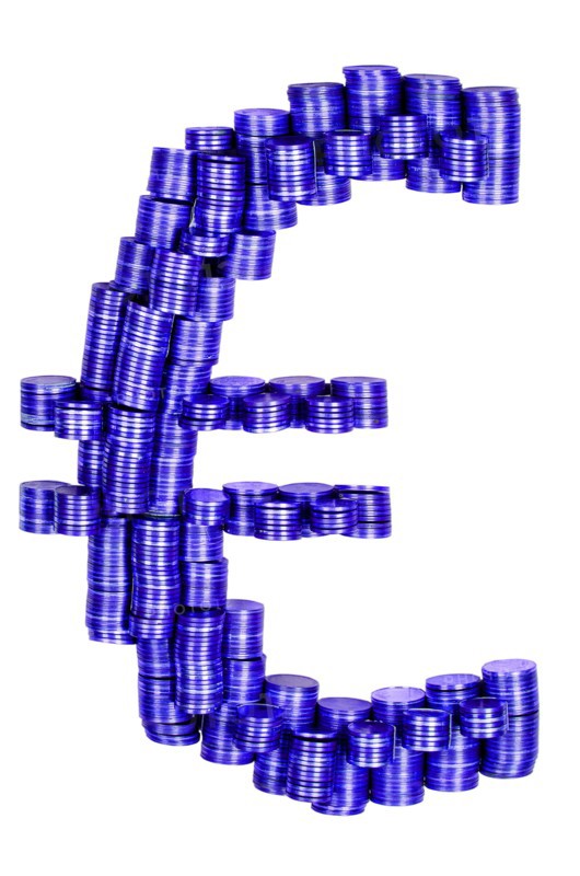 blue euro sign build from stacks of coins