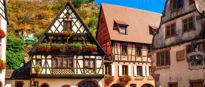 Traditional colorful houses in Kaysersberg village,Alsace region,France