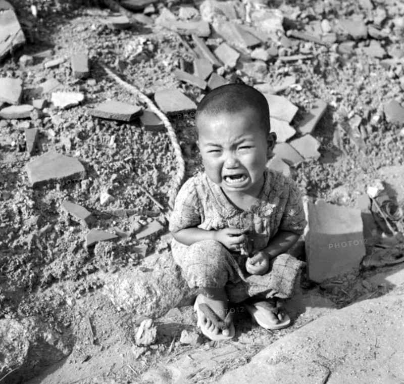 On Monday, August 6, 1945, at 8:15 am, the nuclear bomb 'Little Boy' was dropped on Hiroshima by an American B-29 bomber, the Enola Gay, directly killing an estimated 80,000 people.

By the end of the year, injury and radiation brought the total number of deaths to 90,000–166,000. The population before the bombing was around 340,000 to 350,000. Approximately 70% of the city's buildings were destroyed, and another 7% severely damaged.