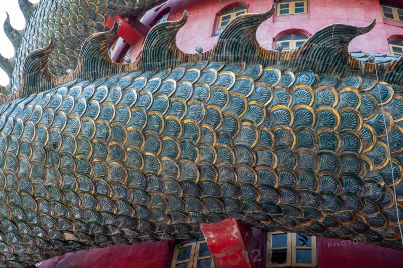 Nakhon Pathom, Thailand-February, 2020:Wat Samphran Dragon Temple in the Sam Phran District.Buddhist temple has a dragon wrapped around it.