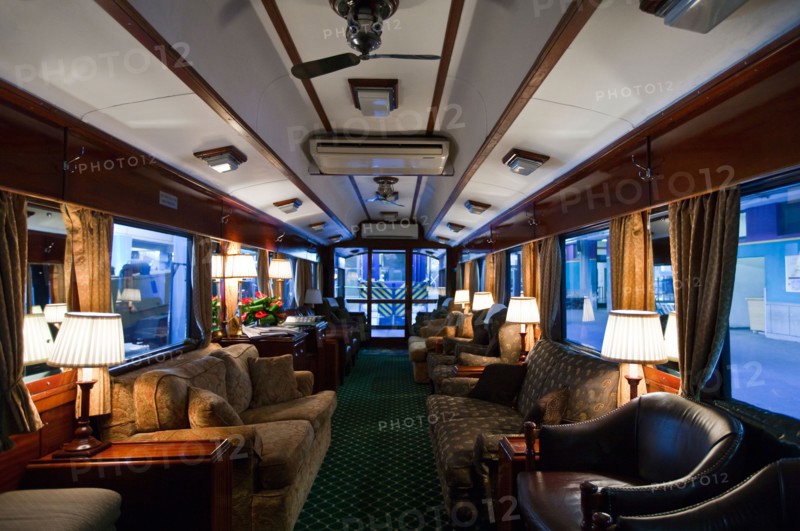 South Africa,the coffee bar of the Rovos Rail luxury train travelling between Cape Town and Pretoria