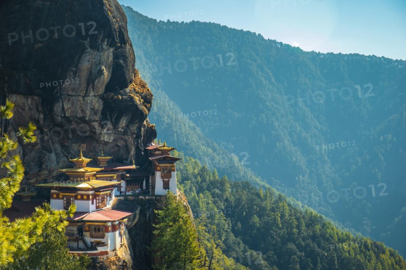 The most sacred place in Bhutan is located on the high cliff mountain with sky of Paro valley, Bhutan