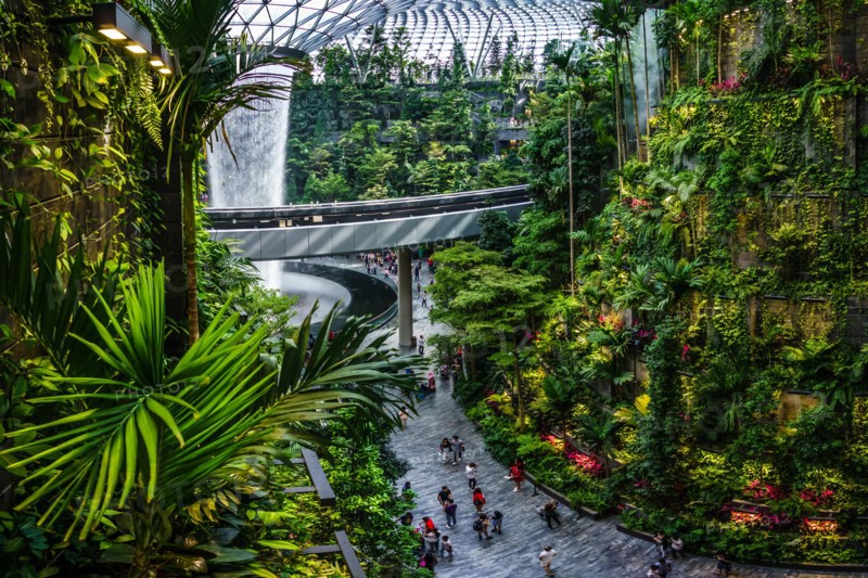 Singapore - Jun 11,  2019: HSBC Rain Vortex. Jewel Changi Airport is a mixed-use development at Changi Airport in Singapore, opened in April 2019.