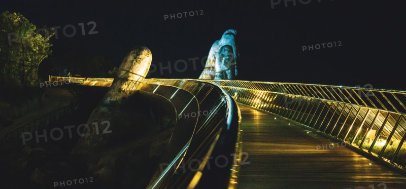 Golden bridge in Bana Hills French village, Sun World, Da Nang, Central Vietnam