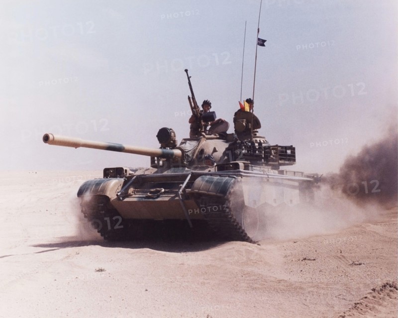 Iraqi Army Russian T64 tank, captured and crewed by British Army soldiers of 1st Queens Dragoon Guards. Kuwait. Gulf War 1991