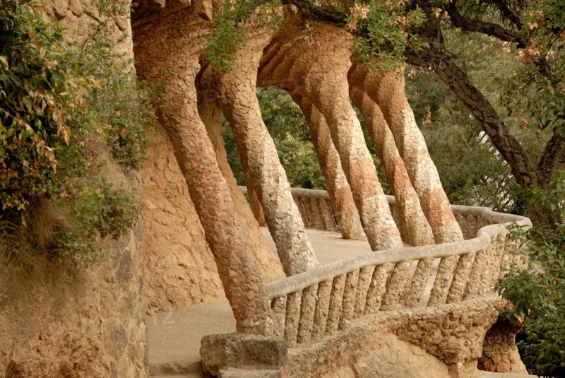 Columns designed by Antoni Gaudi. Park Guell in Barcelona Spain