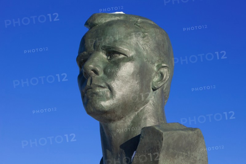 Bust of the world's first human in space Soviet cosmonaut Yuri Gagarin (1934-1968) at Cosmonauts Alley in Moscow, Russia