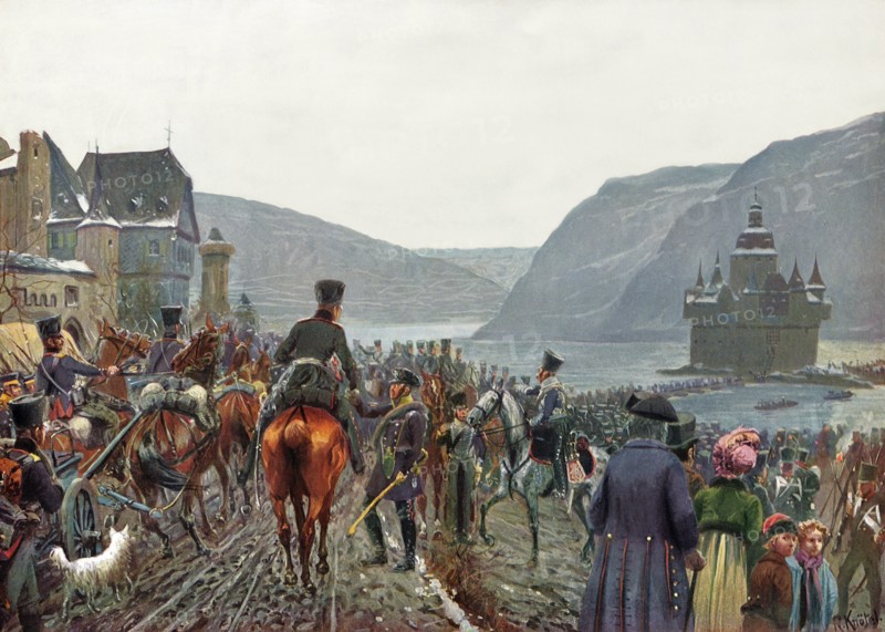 The 1st Silesian Army crosses the river Rhine led by General Blucher near Kaub on 1 January 1814, German Wars of Liberation, Col