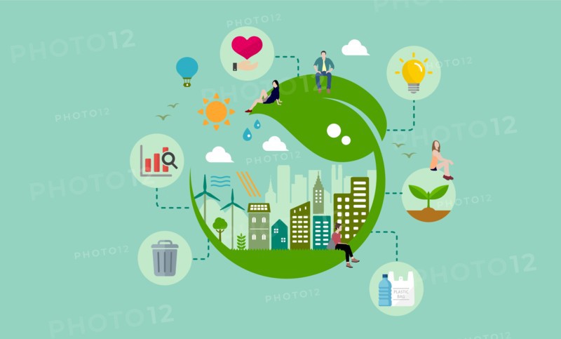 Ecology life, eco city vector banner illustration ( ecology concept , nature conservation )