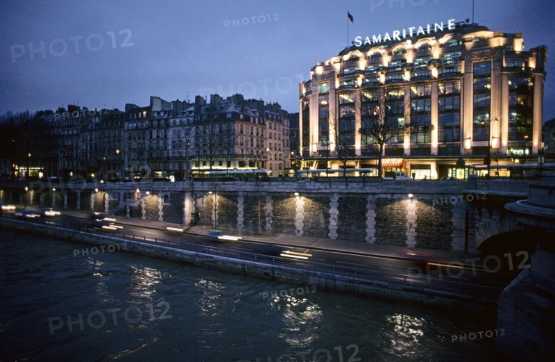 Paris La Samaritaine store shop and Seine river