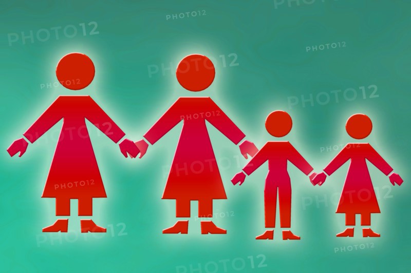 lesbian family graphical illustration of a same sex couple with children