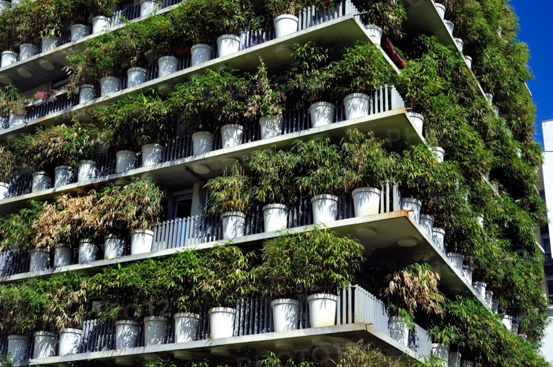 Paris, France, Green Neighborhood "Tower Flower" Apartment Tower, Architectural Detail, "Clichy Batignolles" Building Day Green walls buildings,