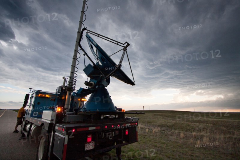 A Doppler on Wheels truck scans a supercellular thunderstorm in rural Wyoming, May 21, 2010.