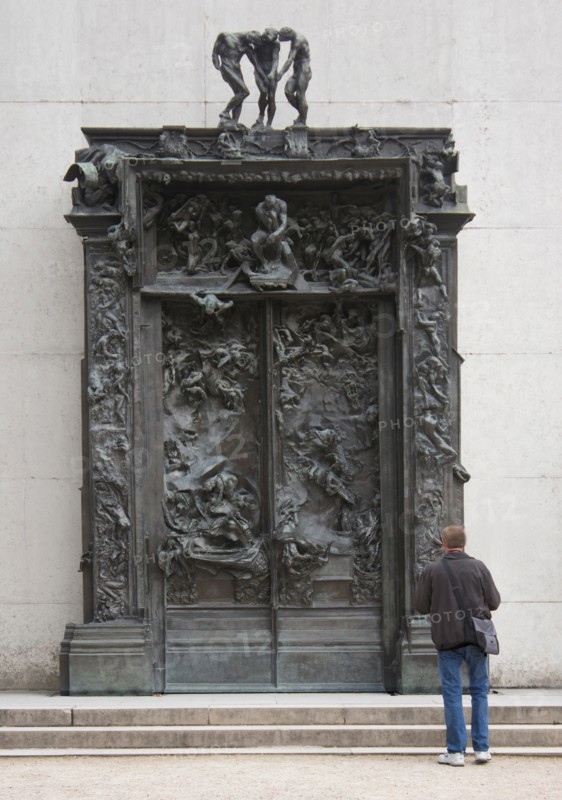 "The Gates of Hell" by Rodin, installed in the gardens at the Rodin Museum in Paris, France.